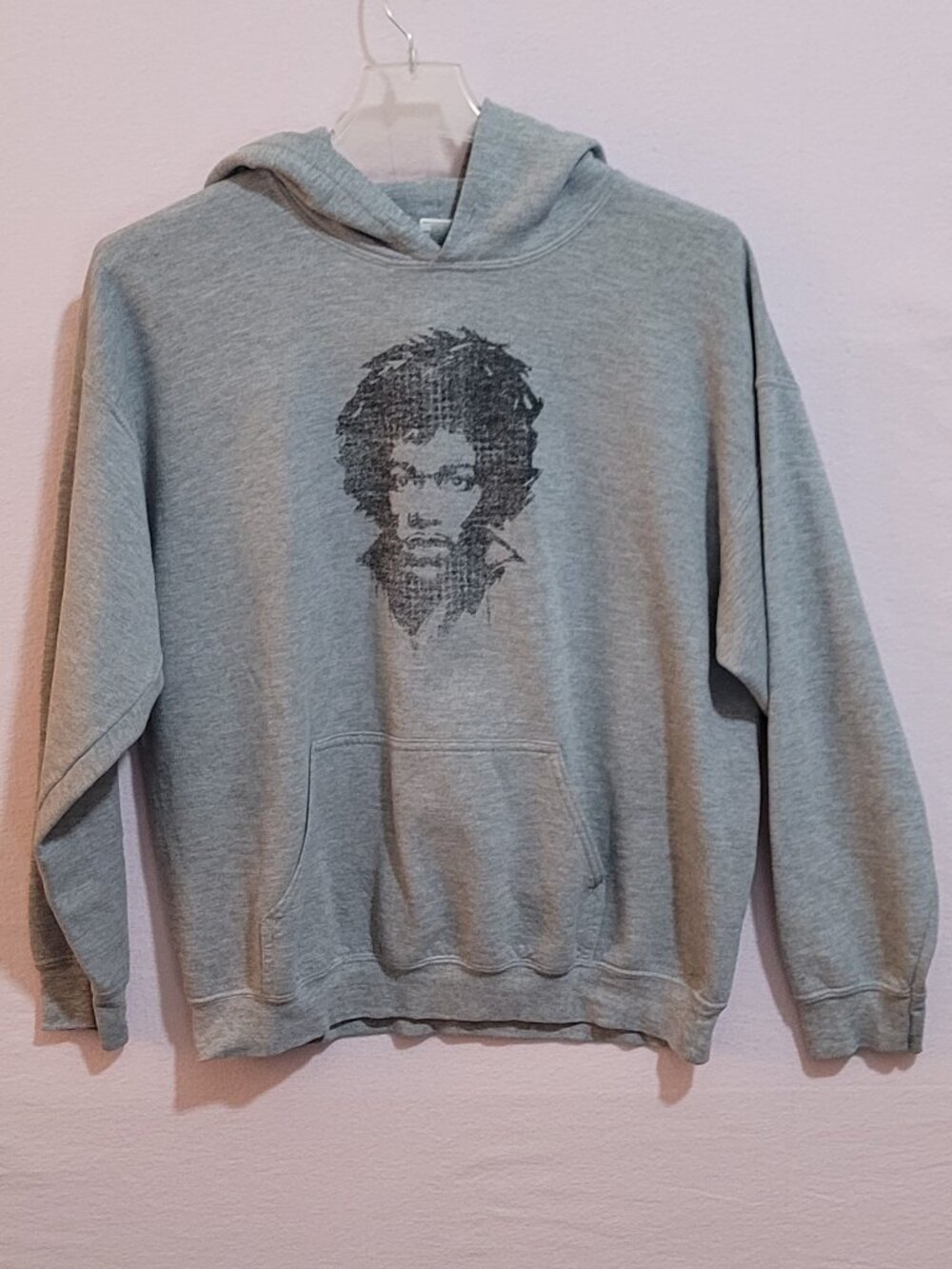 Hoodie Pullover Large Gray GILDAN Heavy Blend Jimi Hendrix 70s Rock Cool Hippie